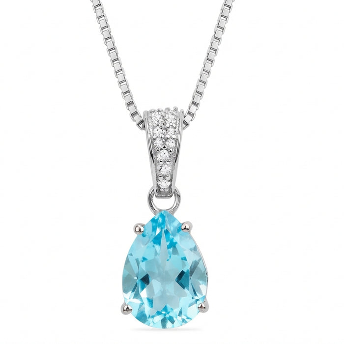 Blue Ocean Teardrop Rhodium Plated 925 Silver Pendant