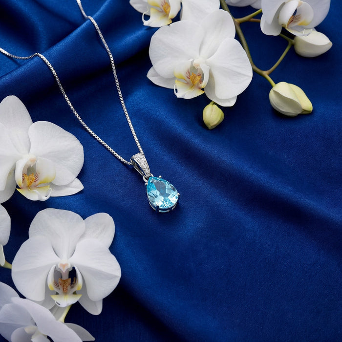 Blue Ocean Teardrop Rhodium Plated 925 Silver Pendant