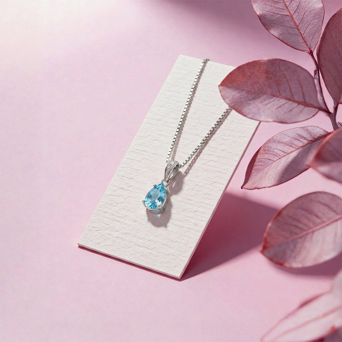 Blue Ocean Teardrop Rhodium Plated 925 Silver Pendant