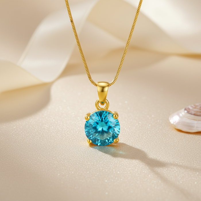 Blue Solitaire Gold Plated Box chain Pendant with Snake Chain