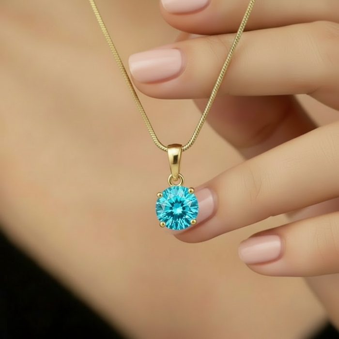 Blue Solitaire Gold Plated Box chain Pendant with Snake Chain