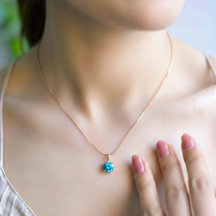 Blue Solitaire Gold Plated Box chain Pendant with Snake Chain