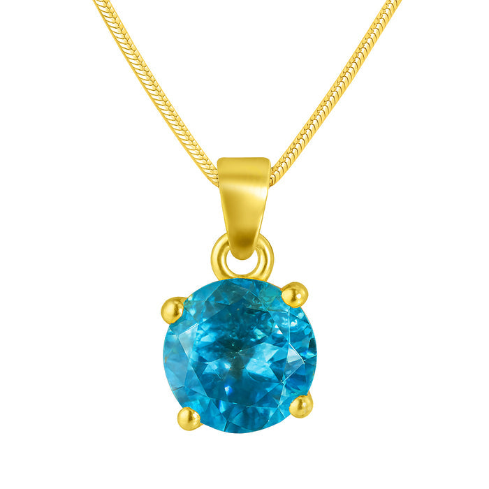 Blue Solitaire Gold Plated Box chain Pendant with Snake Chain