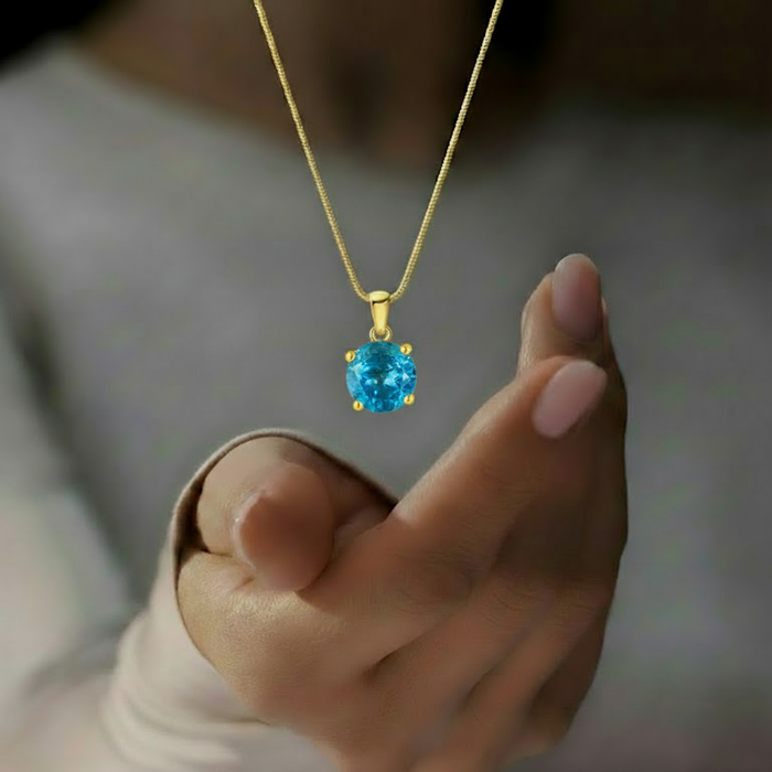 Blue Solitaire Gold Plated Box chain Pendant with Snake Chain