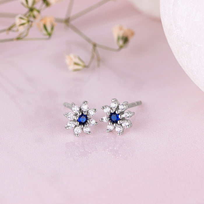 Blue Stone CZ Star Rhodium Plated 925 Sterling Silver Studs