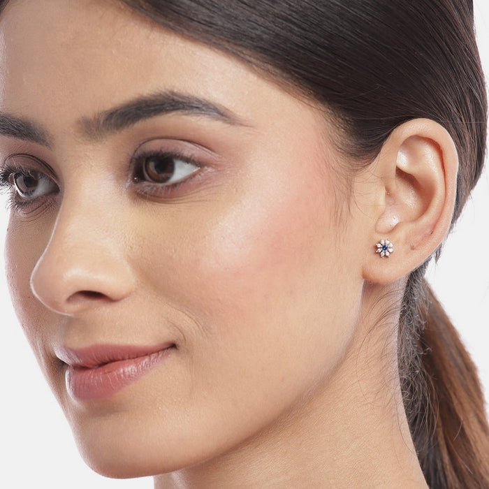 Blue Stone CZ Star Rhodium Plated 925 Sterling Silver Studs