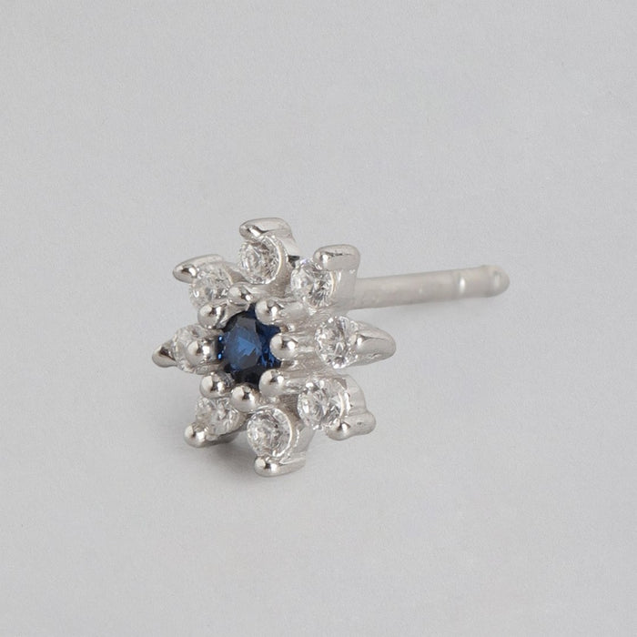 Blue Stone CZ Star Rhodium Plated 925 Sterling Silver Studs