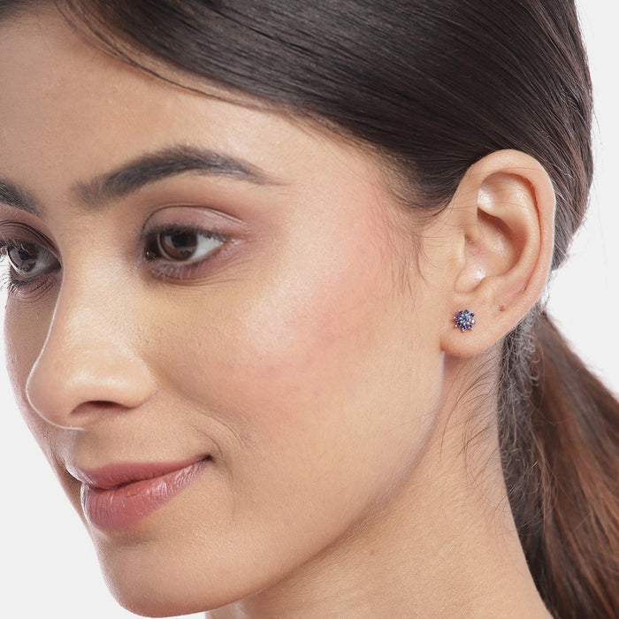Blue Stones Star Rhodium Plated 925 Sterling Silver Stud