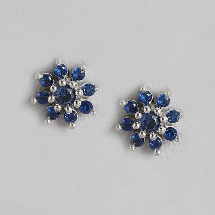 Blue Stones Star Rhodium Plated 925 Sterling Silver Stud