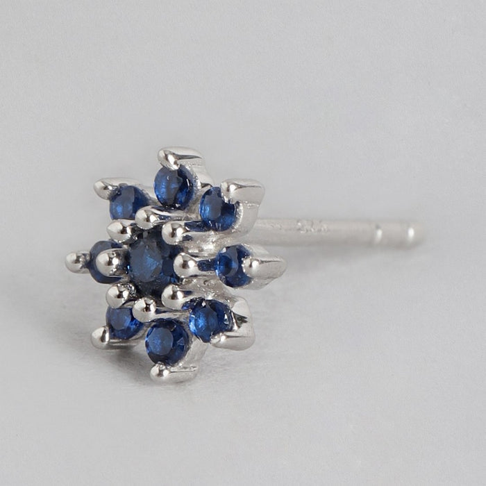 Blue Stones Star Rhodium Plated 925 Sterling Silver Stud