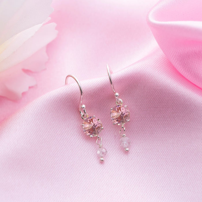 Blush Blossom Radiance Rhodium-Plated CZ 925 Sterling Silver Drop Earrings