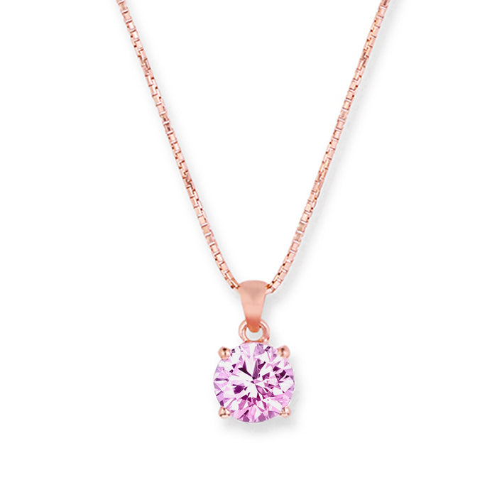 Blush Elegance - Pink Solitaire Rose Gold Plated 925 Silver Necklace