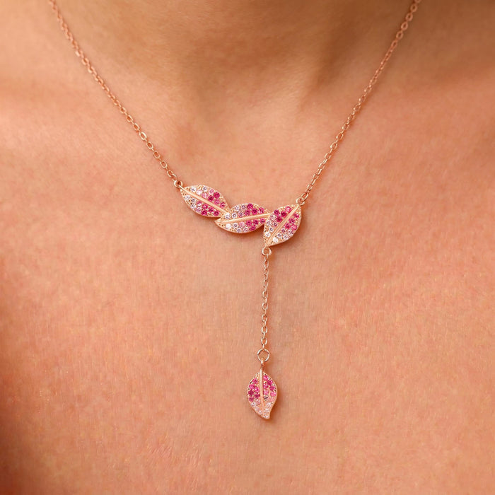 Blush Leaf Ombre Rose Gold Plated 925 Silver Drop Necklace