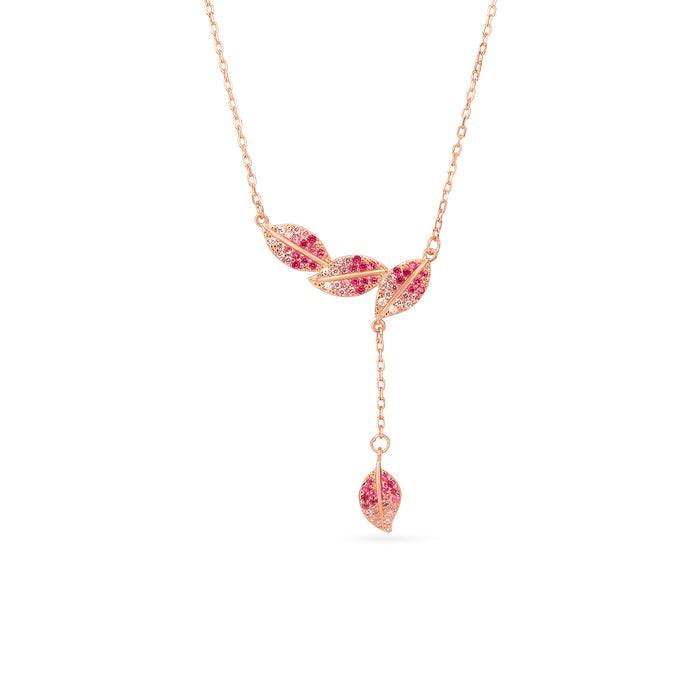 Blush Leaf Ombre Rose Gold Plated 925 Silver Drop Necklace