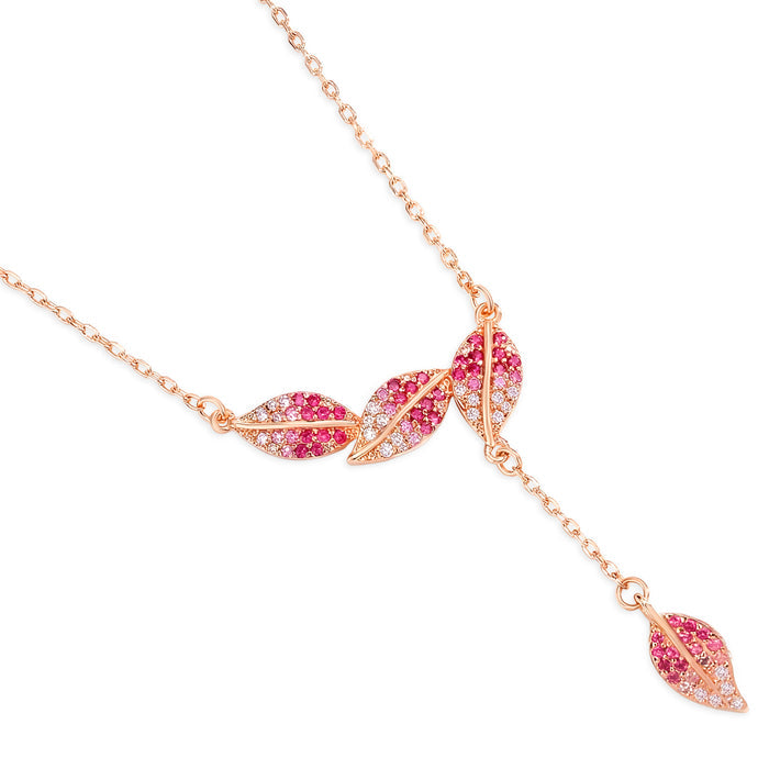 Blush Leaf Ombre Rose Gold Plated 925 Silver Drop Necklace