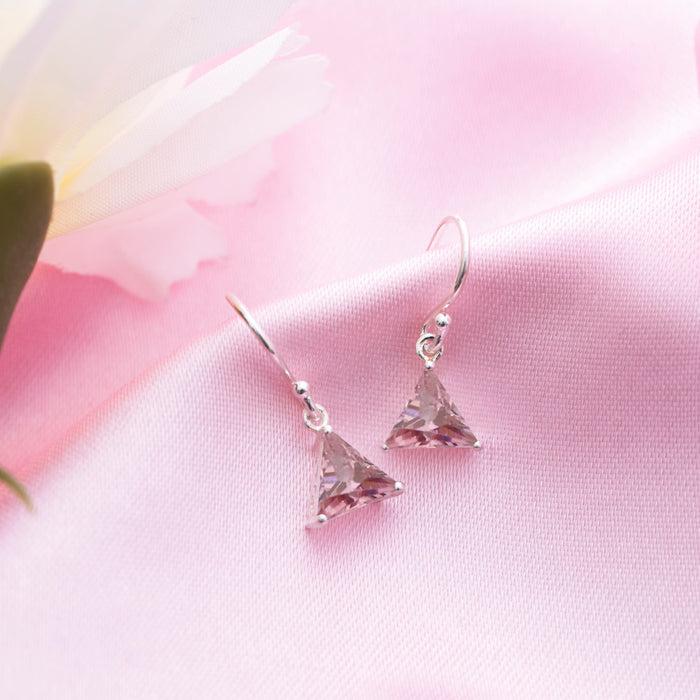 Blush Radiance Baby Pink CZ Triangle 925 Sterling Silver Earrings