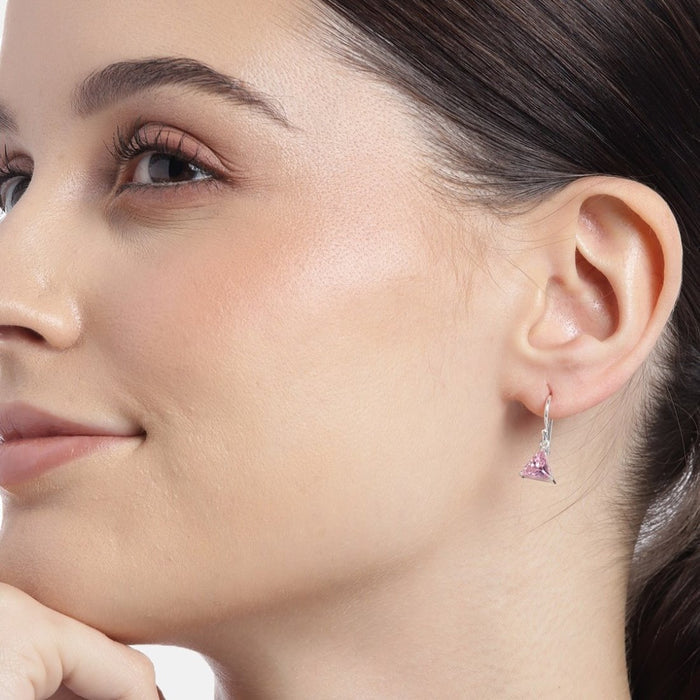Blush Radiance Baby Pink CZ Triangle 925 Sterling Silver Earrings