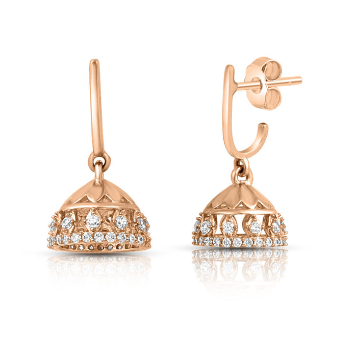 Rose gold plated 925 Sterling Silver jhumka earrings for women with sparkling stones – Zavya