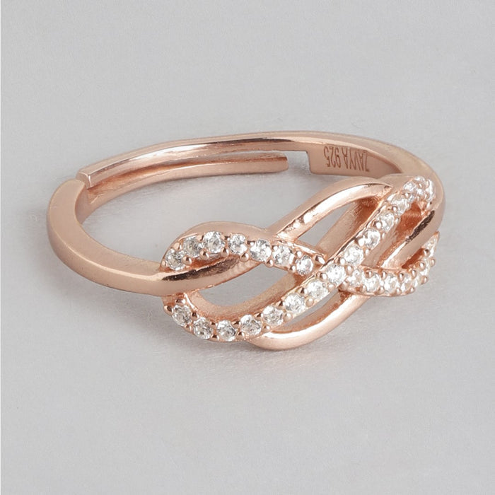 Rose gold adjustable 925 Sterling Silver women's ring with a cubic zirconia twisted loop design – Zavya
