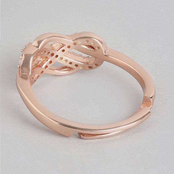 Rose gold 925 Sterling Silver women's ring showing an adjustable open back and cubic zirconia design. – Zavya