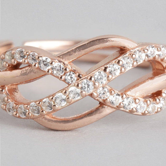 Adjustable 925 Sterling Silver women's ring with a rose gold infinity band and cubic zirconia stones – Zavya