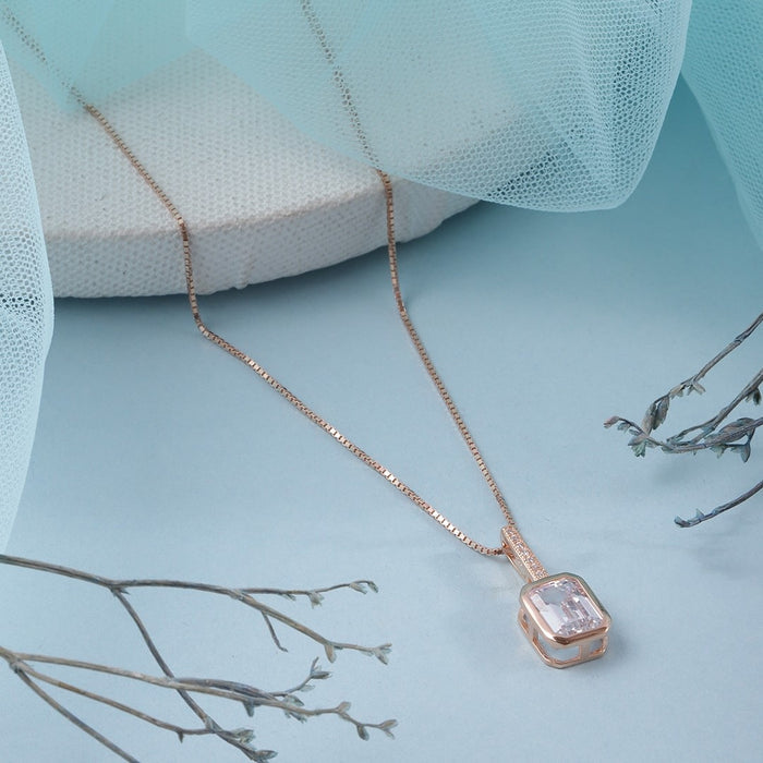 Blushing Beauty Rose Gold Plated CZ 925 Sterling Silver Pendant with Chain