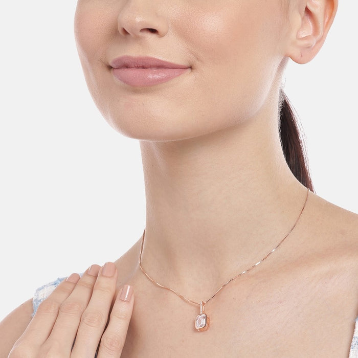 Blushing Beauty Rose Gold Plated CZ 925 Sterling Silver Pendant with Chain
