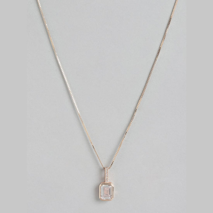 Blushing Beauty Rose Gold Plated CZ 925 Sterling Silver Pendant with Chain