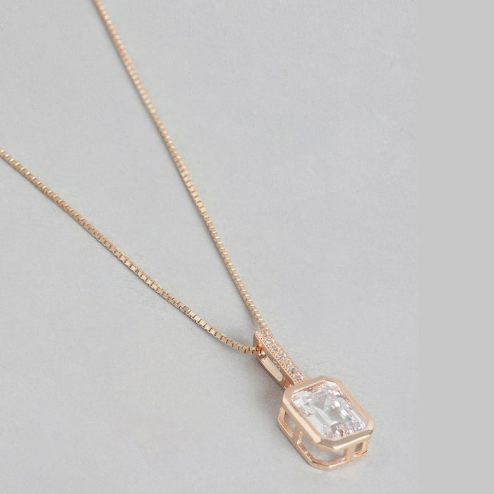 Blushing Beauty Rose Gold Plated CZ 925 Sterling Silver Pendant with Chain