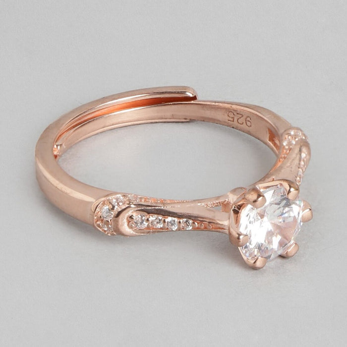 Blushing Rose Gold-Plated 925 Sterling Silver CZ Ring (Adjustable)