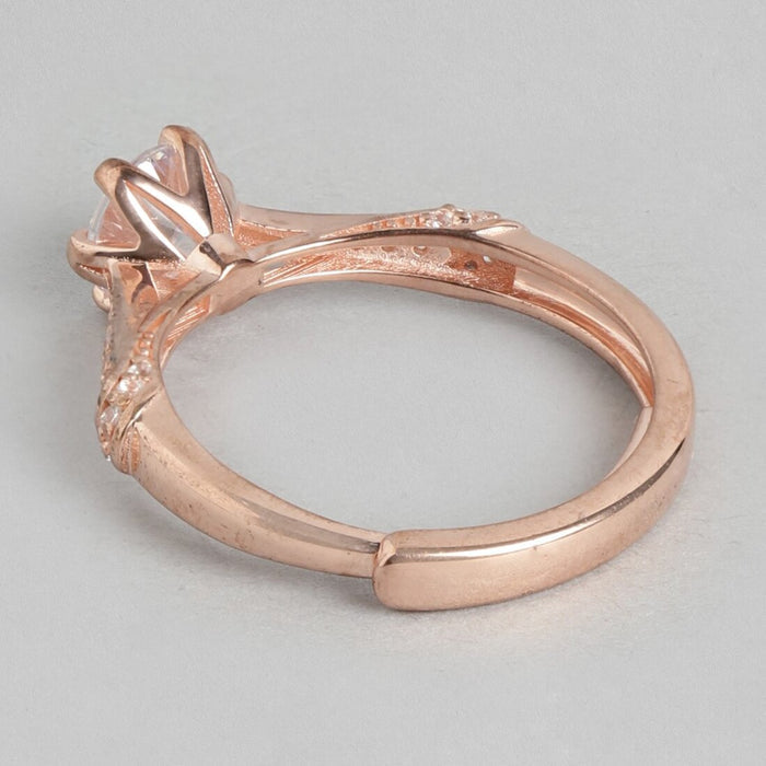 Blushing Rose Gold-Plated 925 Sterling Silver CZ Ring (Adjustable)