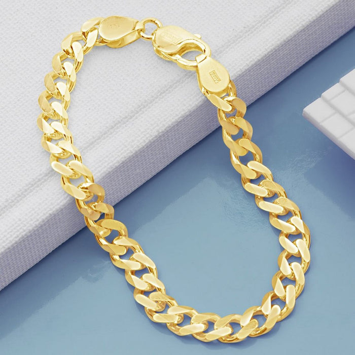 Bold 925 Sterling Silver Men's Linked Chain Bracelet Gold Plating
