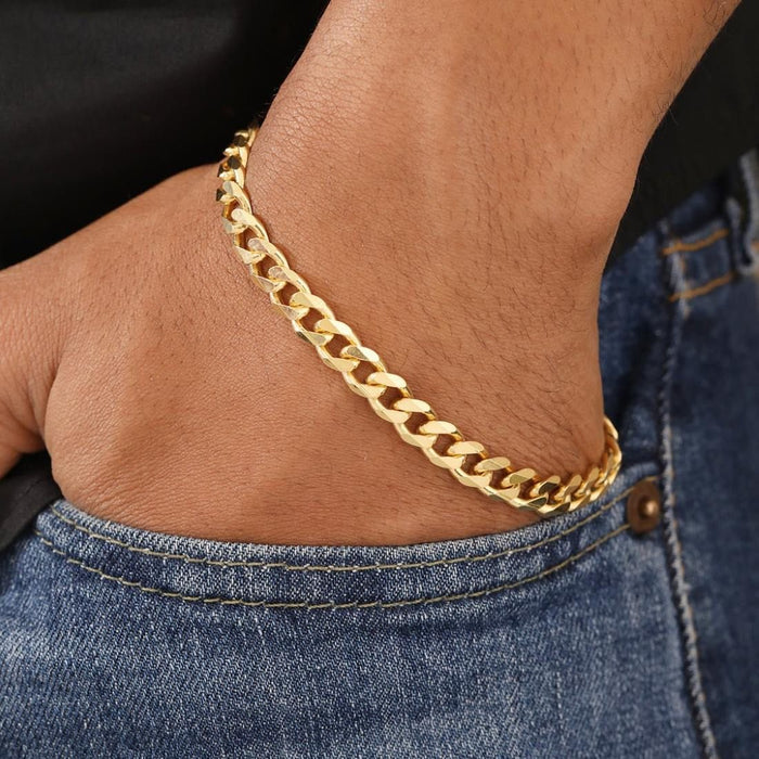 Bold 925 Sterling Silver Men's Linked Chain Bracelet Gold Plating