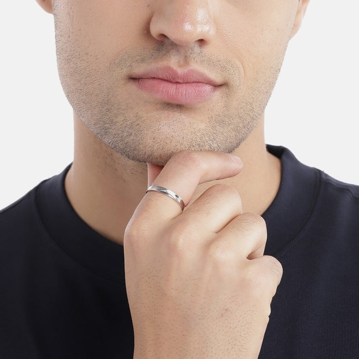 Bold and Timeless Rhodium-Plated 925 Sterling Silver Ring for Him (Adjustable)