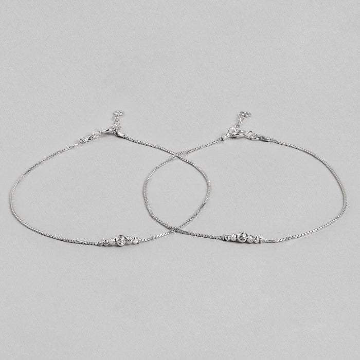 Women's 925 Sterling Silver anklets featuring two crossing chains with bold textured beads – Zavya