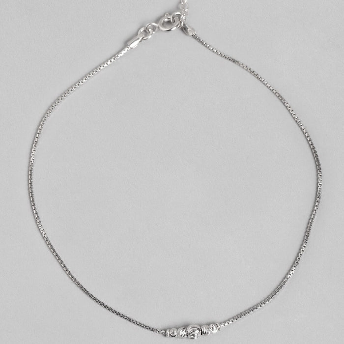 925 Sterling Silver anklet for women. Delicate jewellery chain featuring bold silver center beads – Zavya