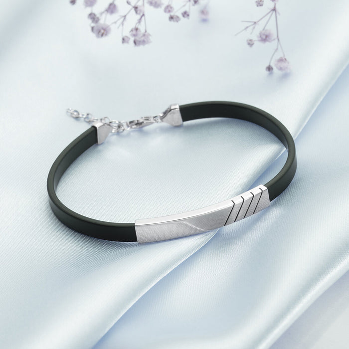Bold Elegance 925 Sterling Silver Rhodium Plated Bracelet For Him