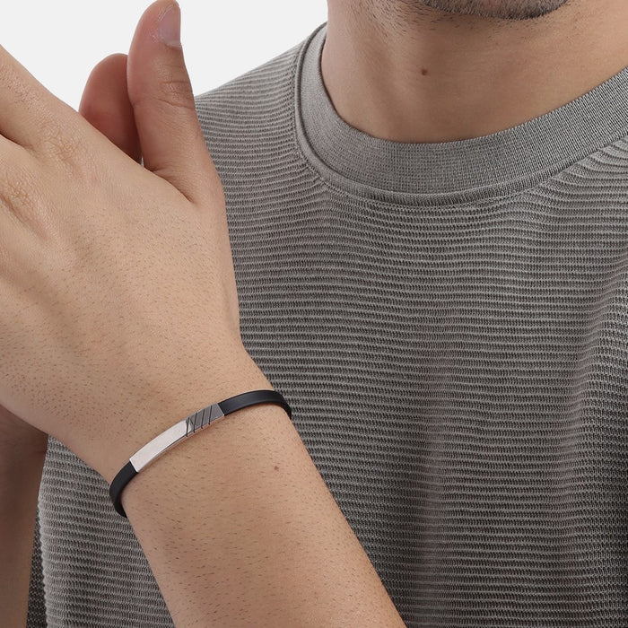Bold Elegance 925 Sterling Silver Rhodium Plated Bracelet For Him