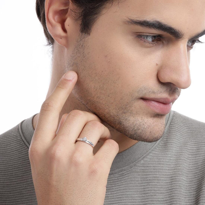 Bold Sophistication Rhodium-Plated 925 Sterling Silver Ring for Him (Adjustable)