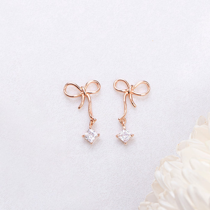 Bow drop with CZ Rose Gold Plated Earring