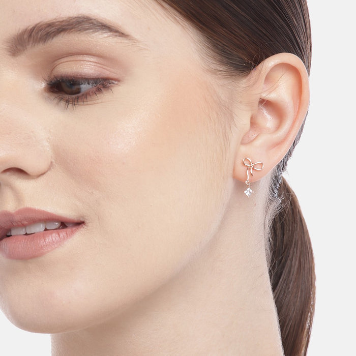 Bow drop with CZ Rose Gold Plated Earring