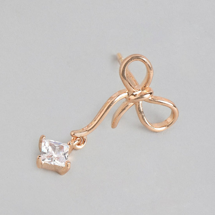 Bow drop with CZ Rose Gold Plated Earring