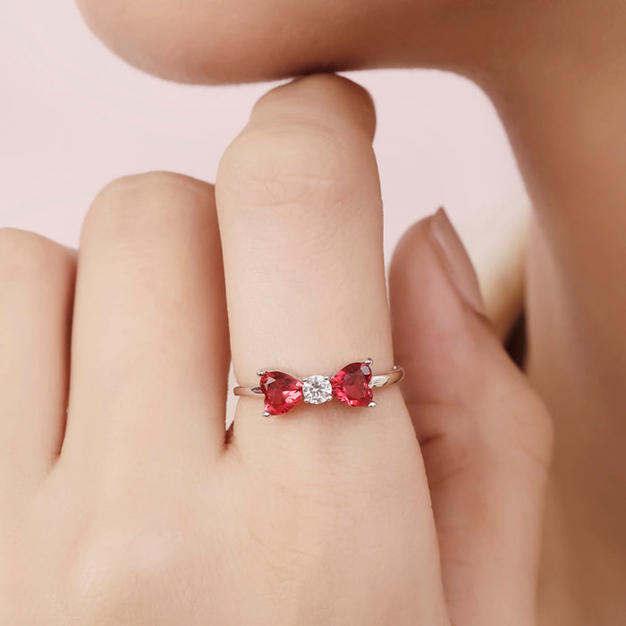 Bow Heart Rhodium Plated 925 Sterling Silver Ring