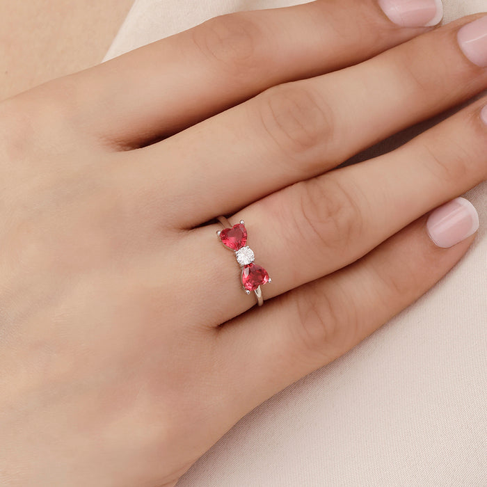 Bow Heart Rhodium Plated 925 Sterling Silver Ring