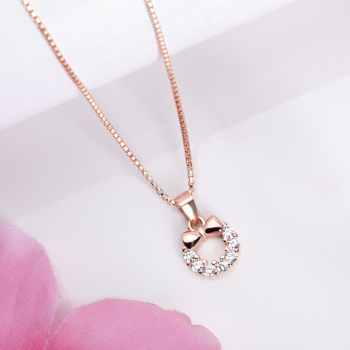 Bow-Knot Elegance CZ Rose Gold-Plated 925 Sterling Silver Pendant with Chain