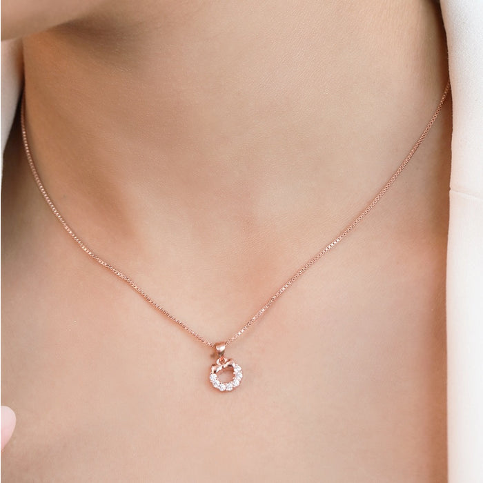 Bow-Knot Elegance CZ Rose Gold-Plated 925 Sterling Silver Pendant with Chain