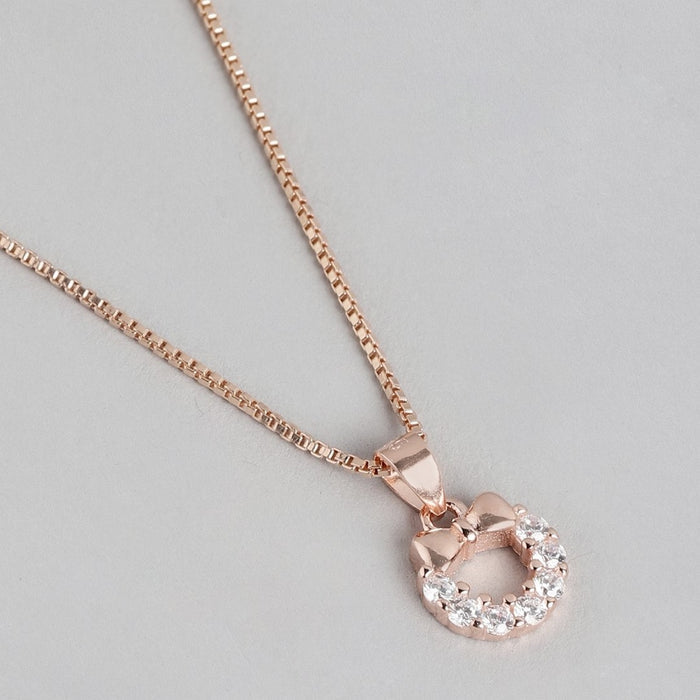 Bow-Knot Elegance CZ Rose Gold-Plated 925 Sterling Silver Pendant with Chain