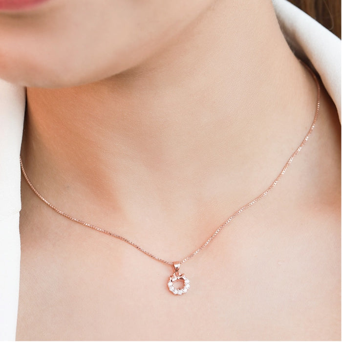 Bow-Knot Elegance CZ Rose Gold-Plated 925 Sterling Silver Pendant with Chain