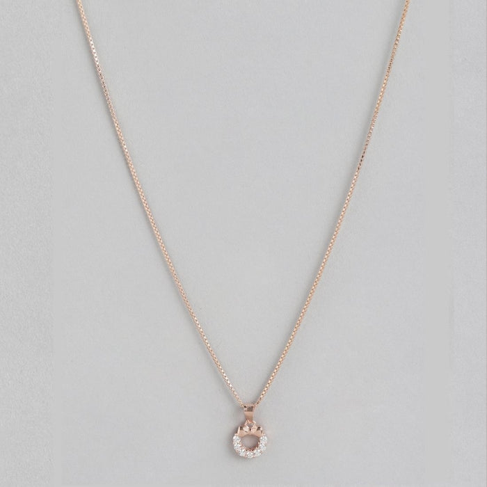 Bow-Knot Elegance CZ Rose Gold-Plated 925 Sterling Silver Pendant with Chain