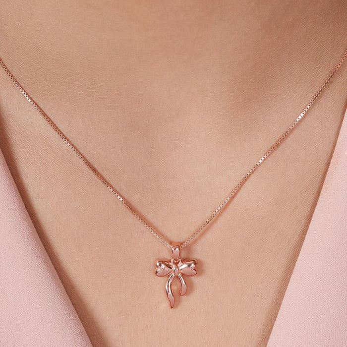Bow of Elegance Rose Gold Plated 925 Sterling Silver Pendant